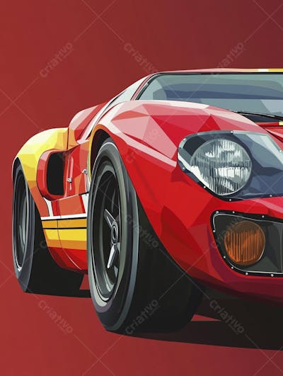 Carro esportivo clássico em arte minimalista com fundo amarelo e vemelho