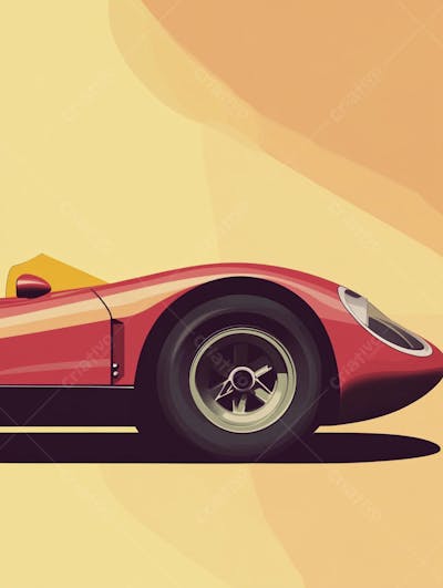 Carro esportivo clássico em arte minimalista com fundo amarelo e vemelho