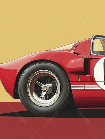 Carro esportivo clássico em arte minimalista com fundo amarelo e vemelho