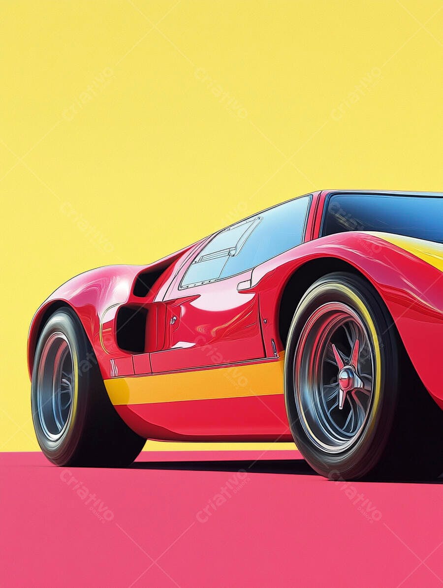 Esportivo vermelho e amarelo em fundo vibrante