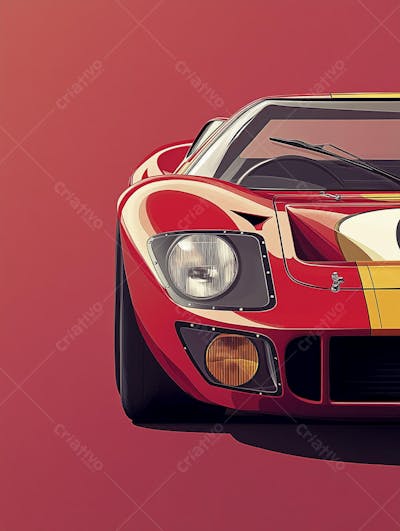 Carro esportivo clássico em arte minimalista com fundo amarelo e vemelho