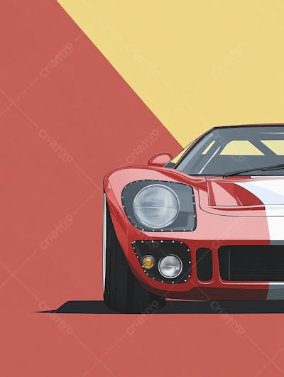 Carro esportivo clássico em arte minimalista com fundo amarelo e vemelho