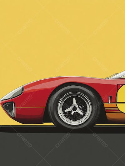 Carro esportivo clássico em arte minimalista com fundo amarelo e vemelho