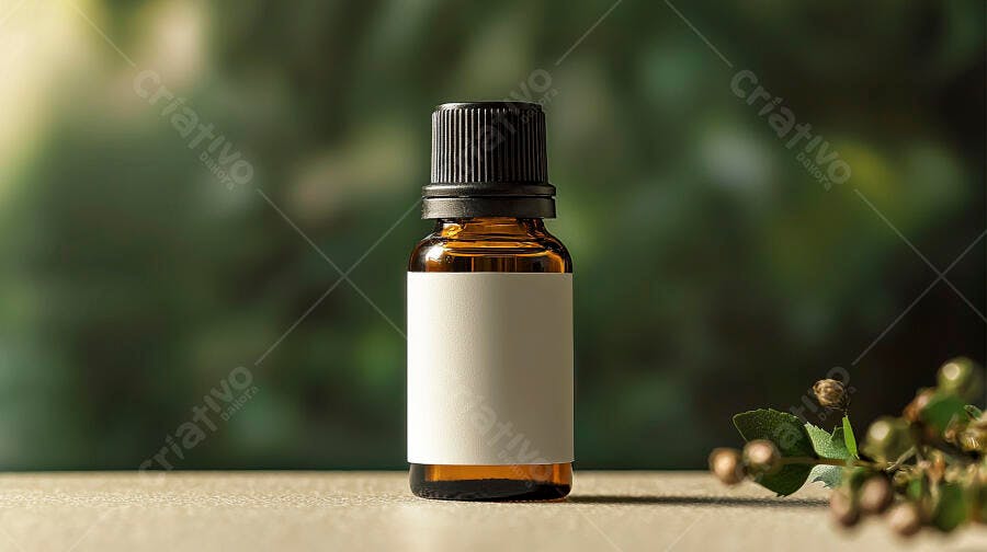 Frasco de óleo essencial com rótulo em branco