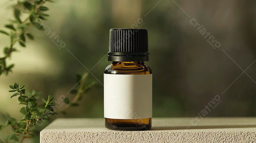 Frasco de óleo essencial com rótulo branco
