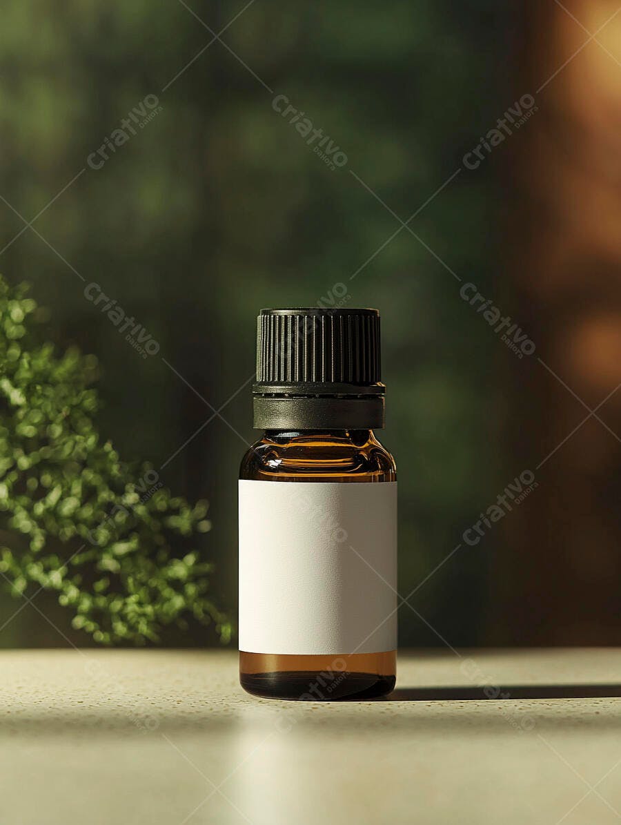 Frasco de óleo essencial com rótulo branco