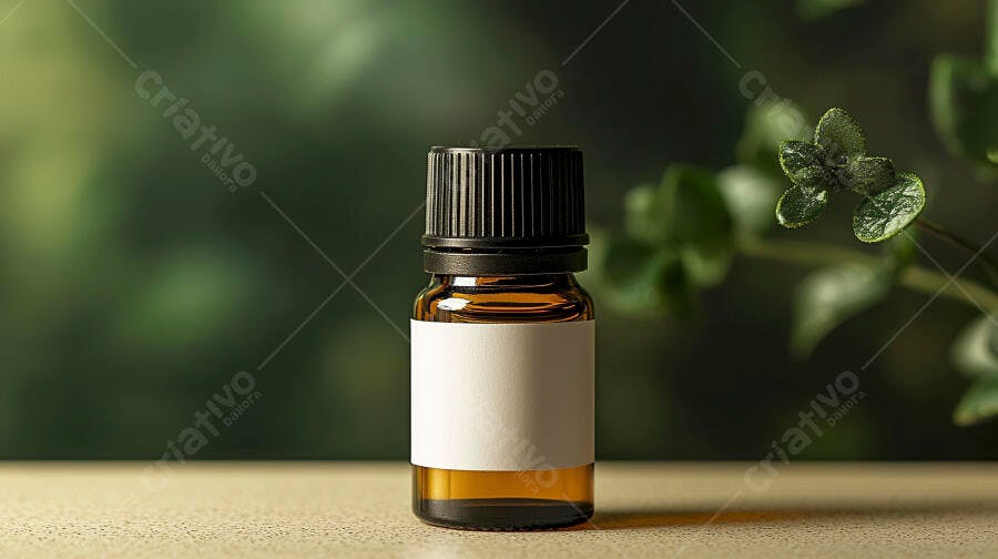 Frasco de óleo essencial com rótulo branco