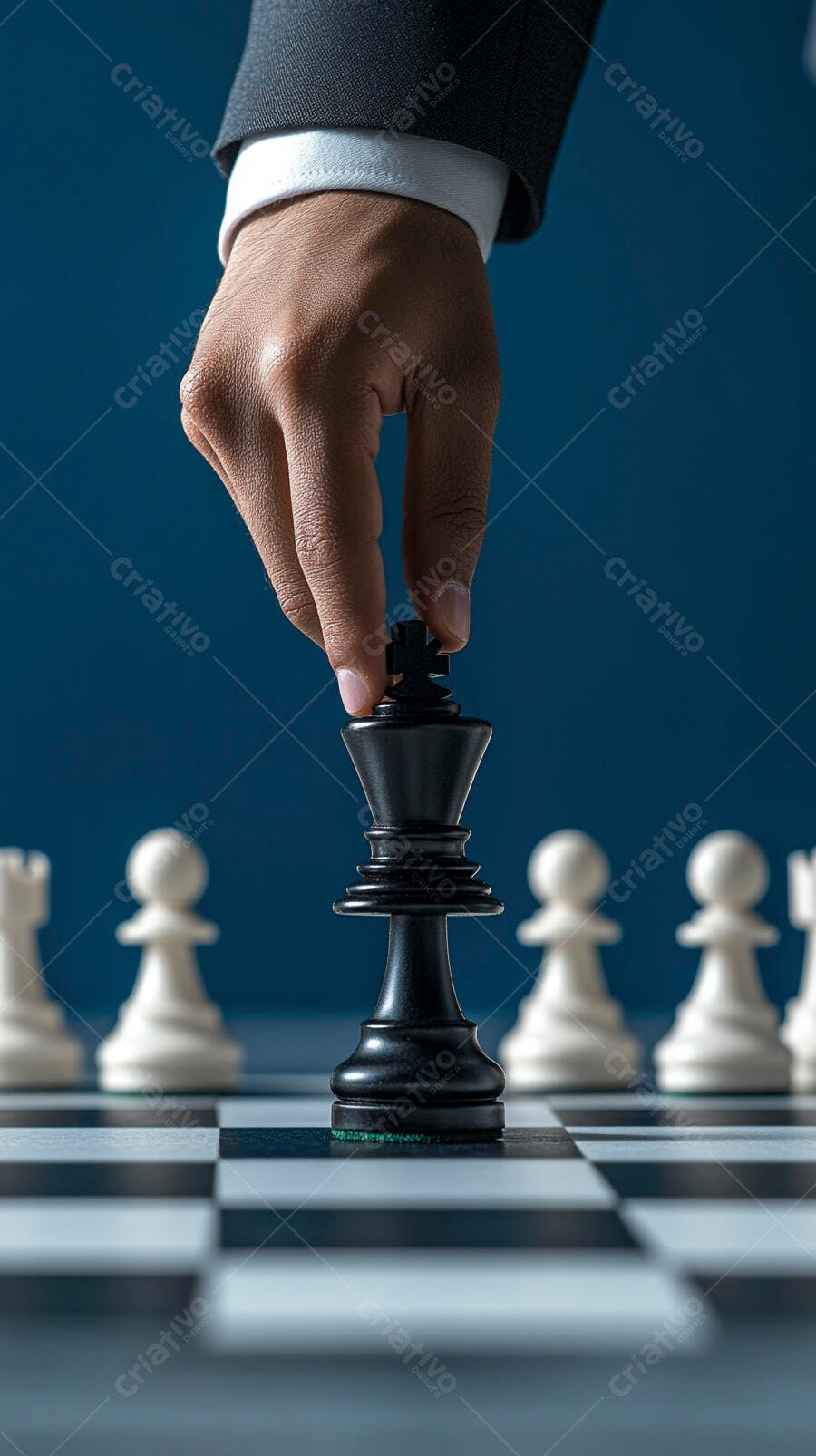 Mão movendo Rei preto no xadrez