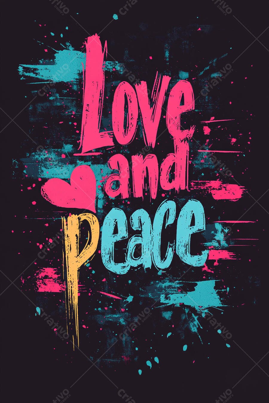 Arte tipográfica Love and Peace cores vibrantes