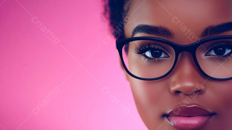 Mulher negra óculos fundo rosa