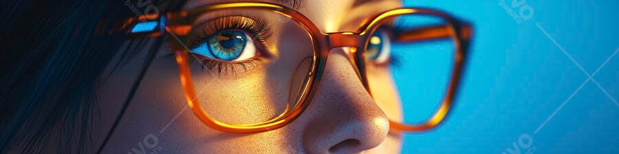 Olhos azuis com óculos âmbar