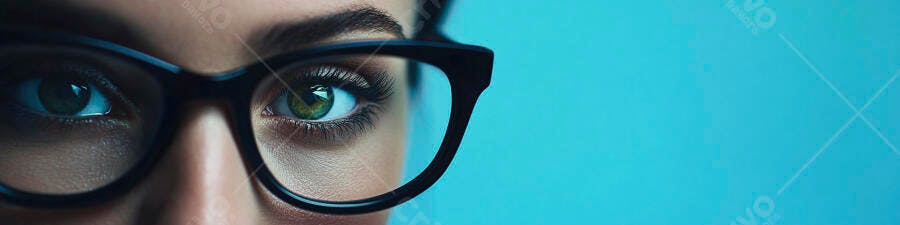 Olhos verdes com óculos escuros fundo azul