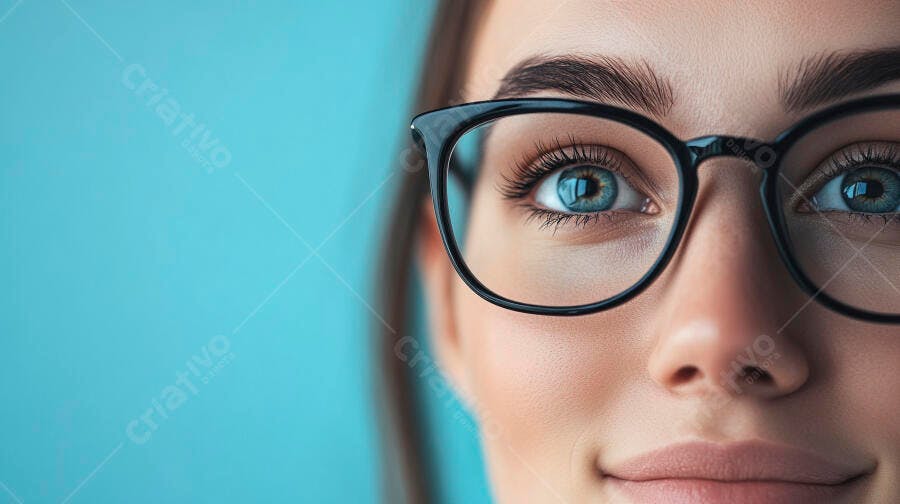 Olhos azuis com óculos escuros fundo azul