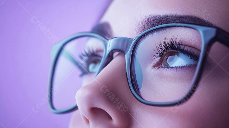 Olhos com óculos fundo lilás