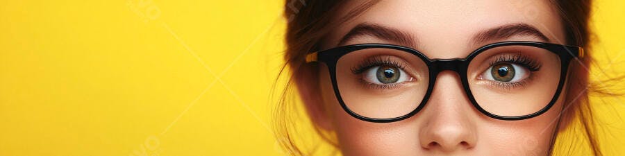 Olhos surpreendidos com óculos fundo amarelo