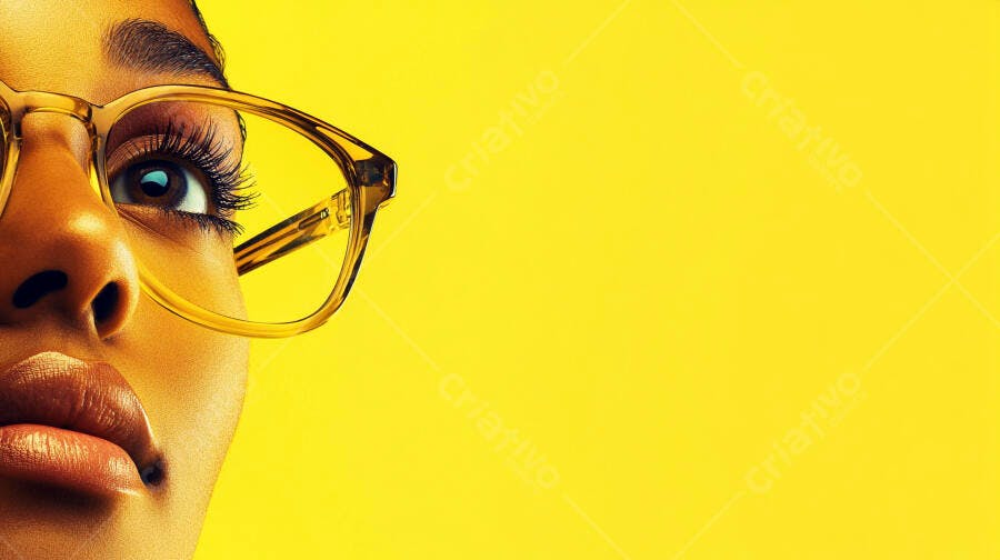 Mulher negra óculos amarelo fundo amarelo