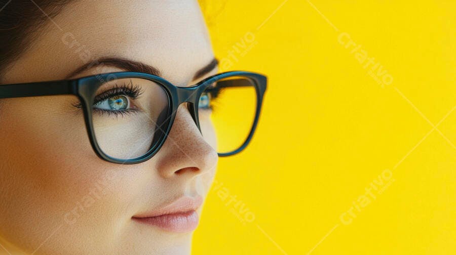 Mulher com óculos fundo amarelo