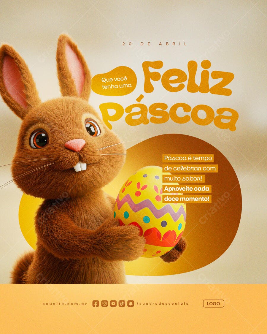 Postagem Páscoa com Coelho PSD Editável