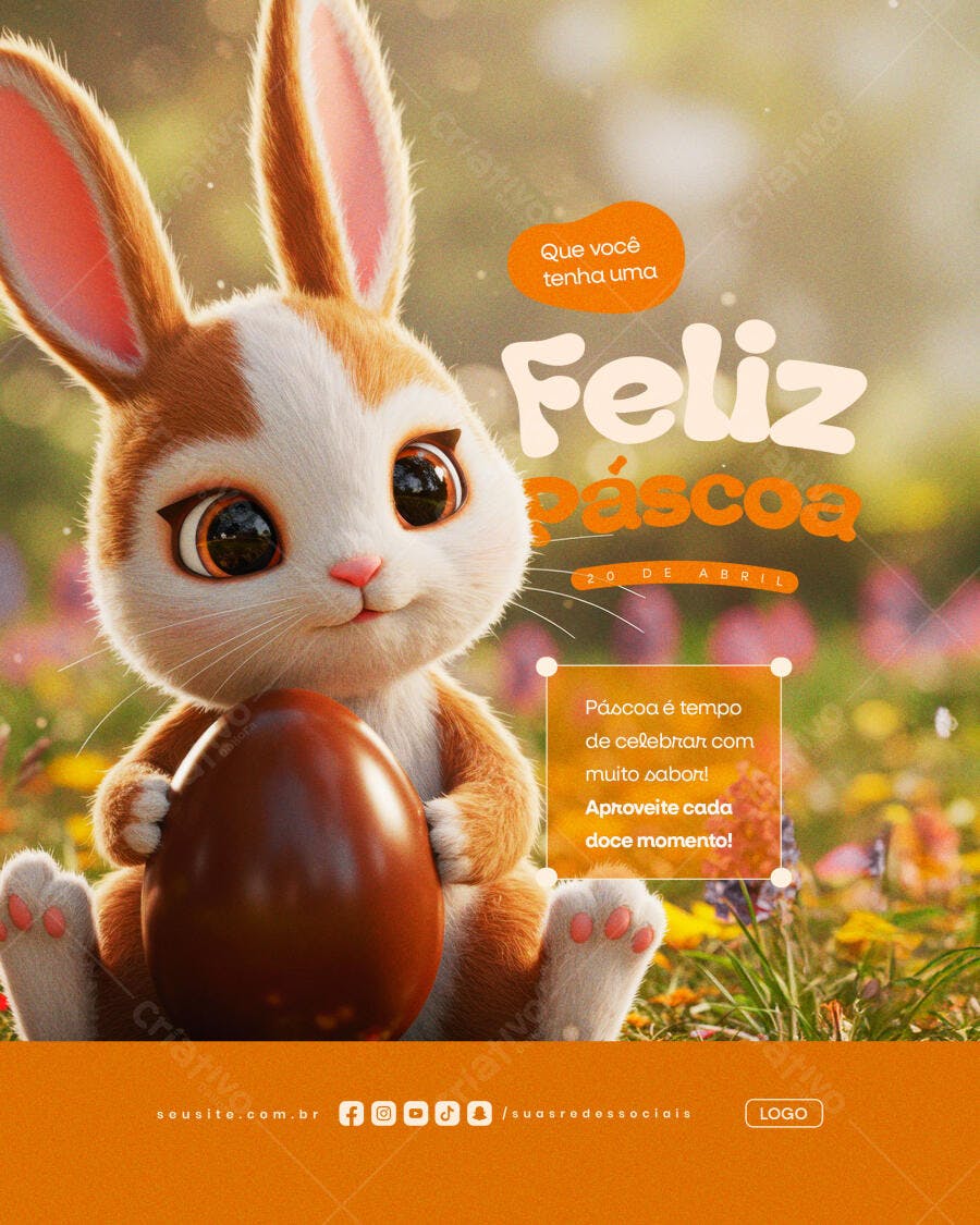 Postagem Páscoa com Coelho PSD Editável