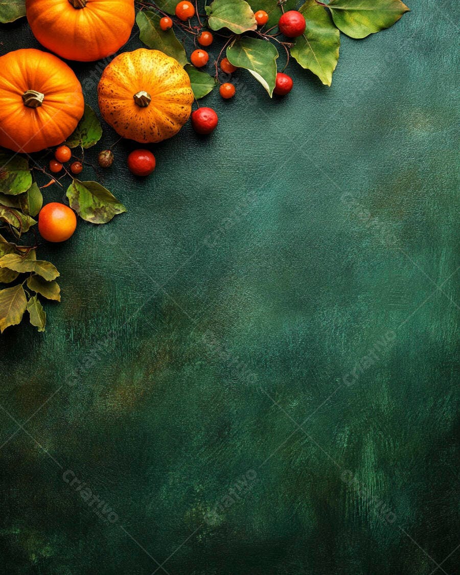 Abóboras e Frutas Outono fundo verde