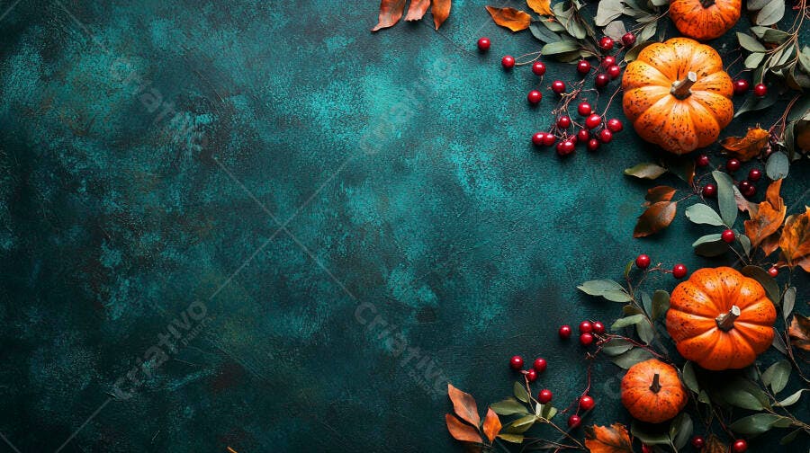 Abóbora outono folhas fundo verde