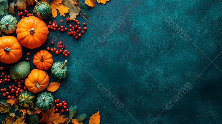 Abóbora outono folhas fundo verde