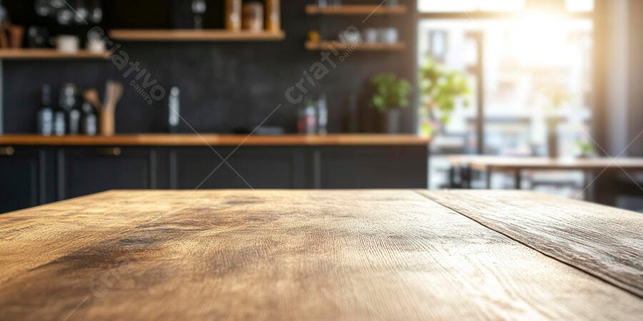 Mesa de madeira em cozinha moderna