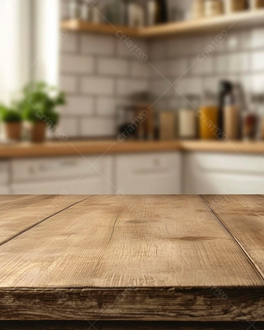 Mesa de madeira em cozinha moderna