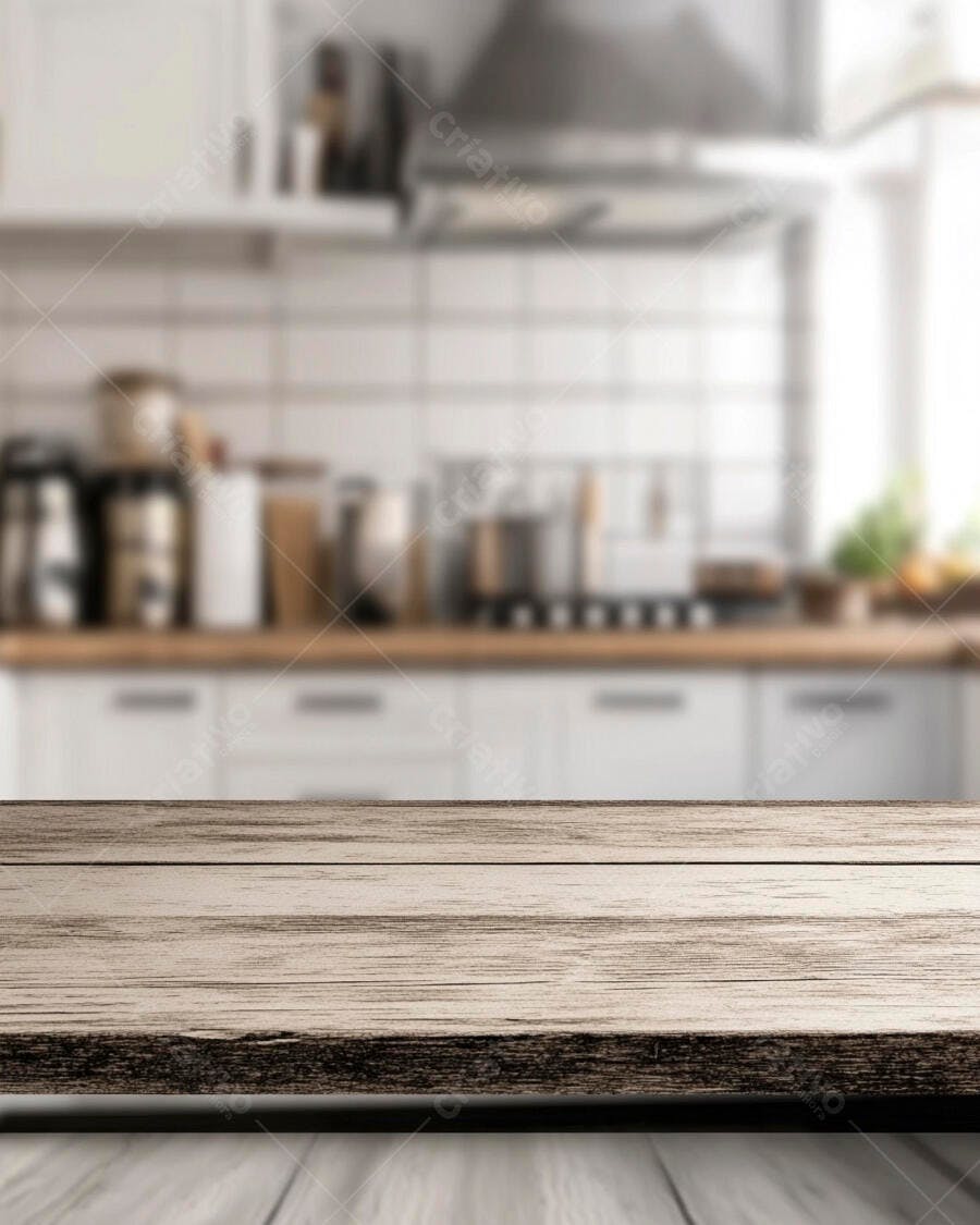 Mesa de madeira rústica em cozinha moderna