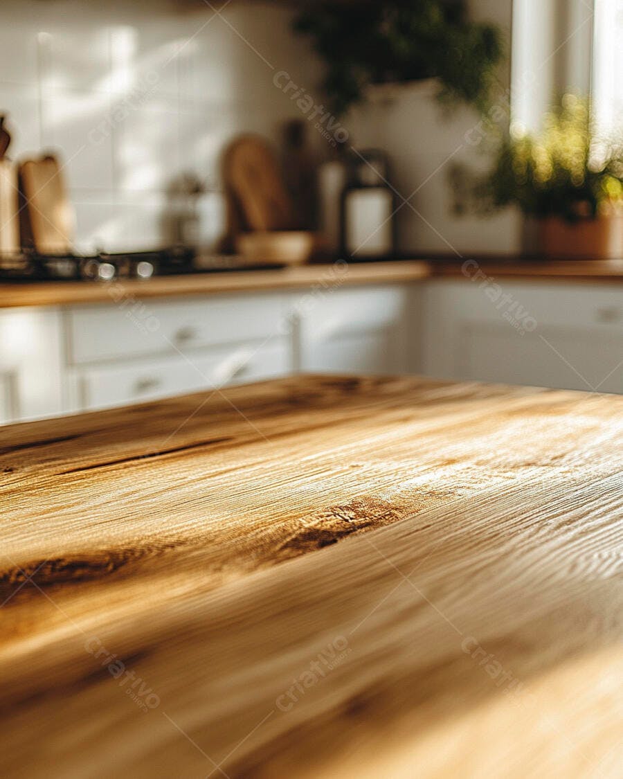 Mesa de madeira iluminada cozinha moderna