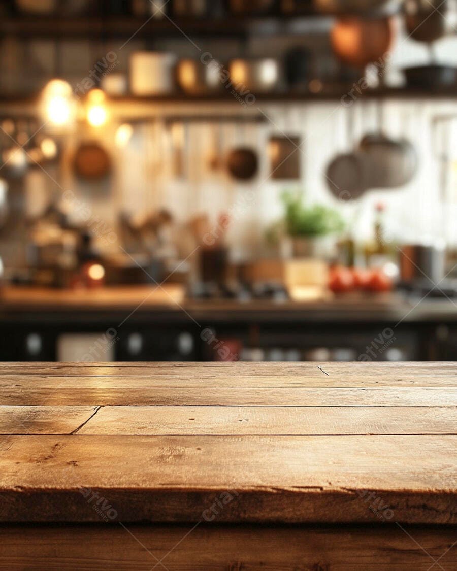 Mesa de madeira rústica em cozinha aconchegante