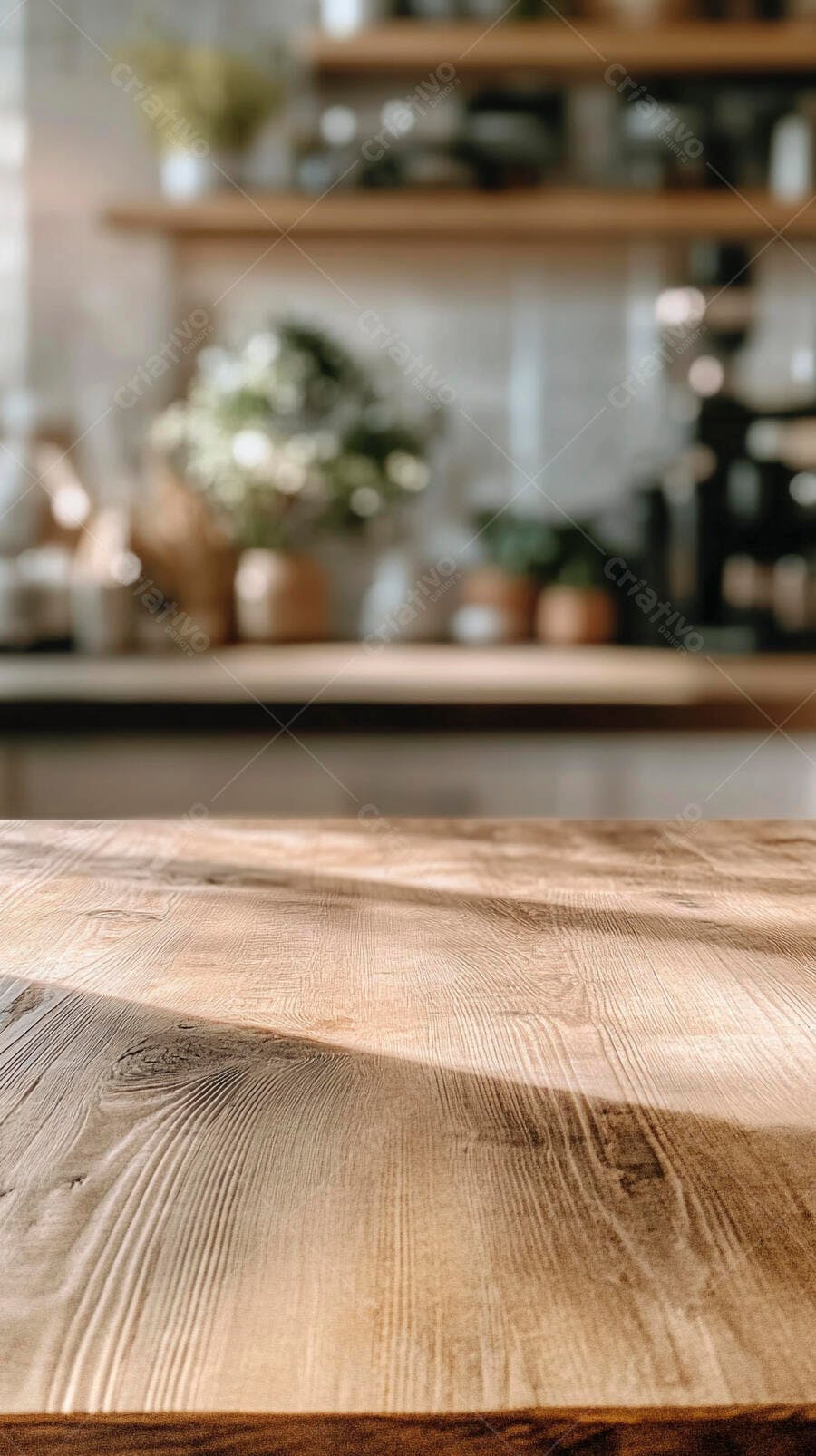 Mesa de madeira iluminada cozinha moderna