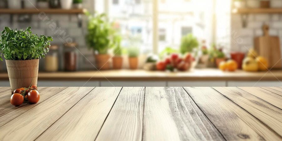 Mesa de madeira com manjericão e tomates