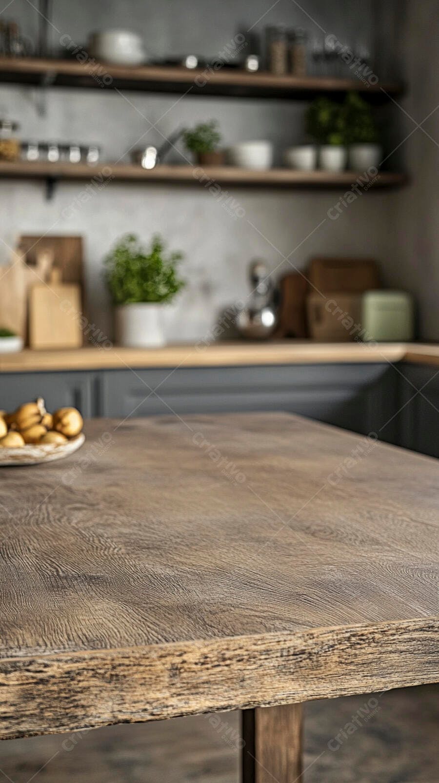 Mesa de madeira em cozinha moderna