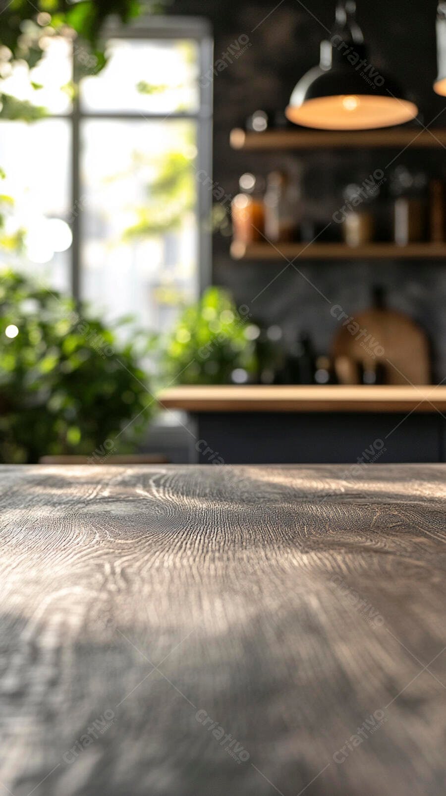 Mesa de madeira em cozinha moderna