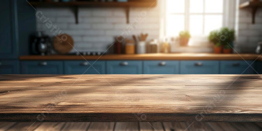 Mesa de madeira em cozinha moderna