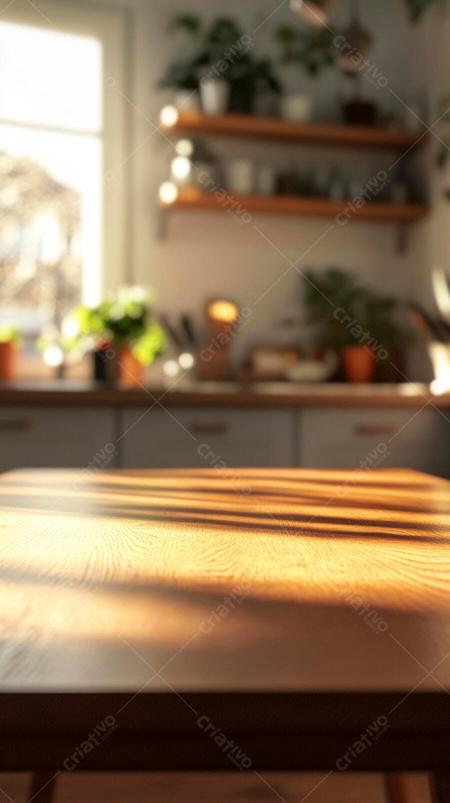 Mesa de madeira iluminada cozinha aconchegante