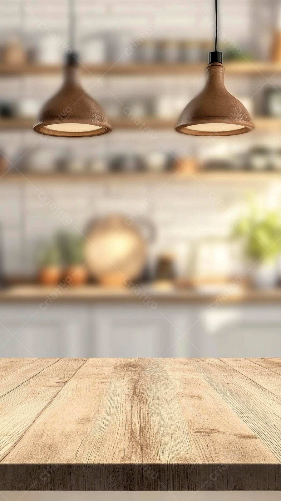 Mesa de madeira em cozinha moderna