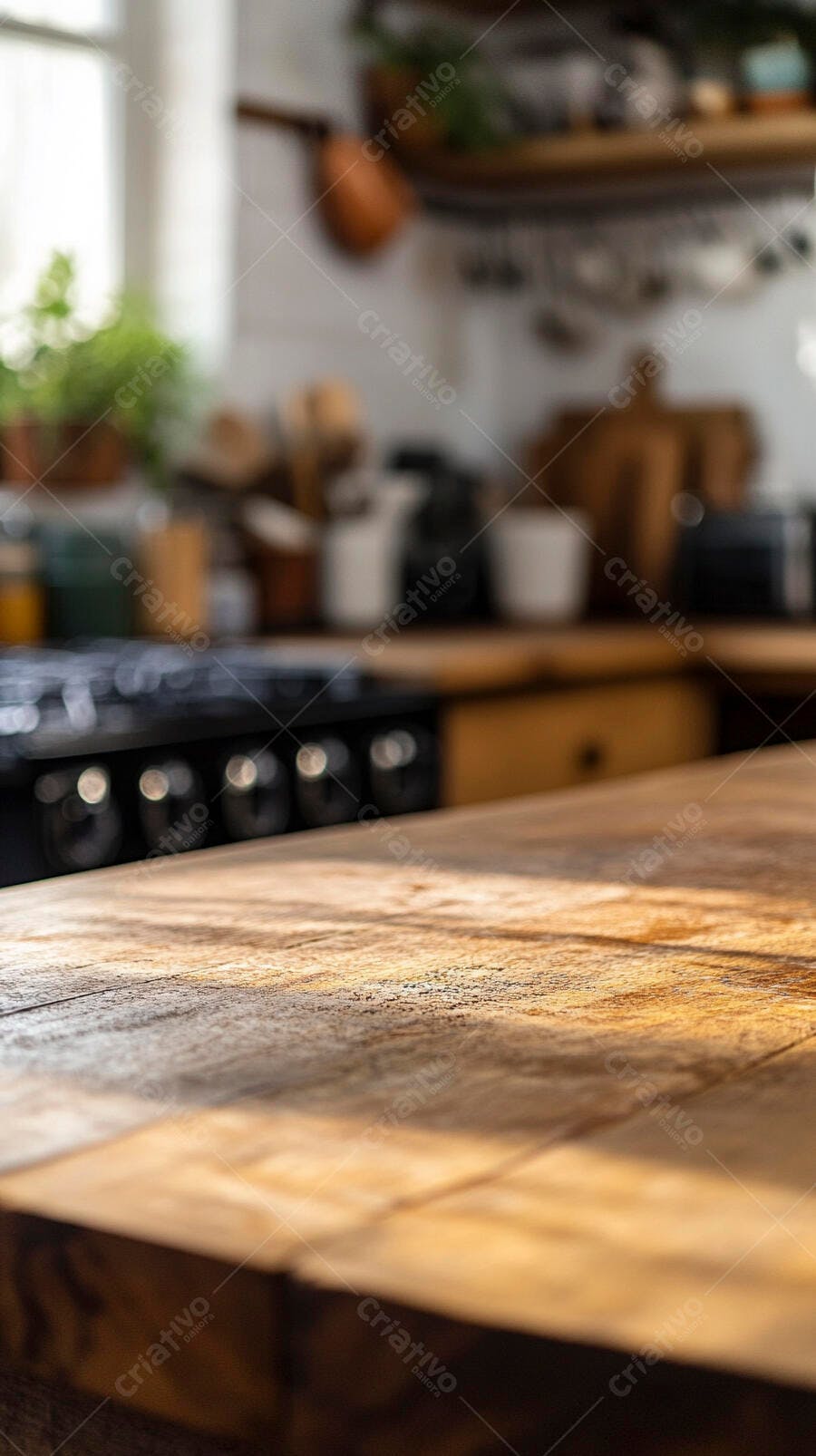 Mesa de madeira em cozinha rústica