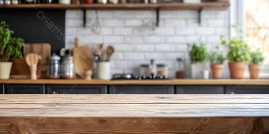 Mesa de madeira em cozinha rústica