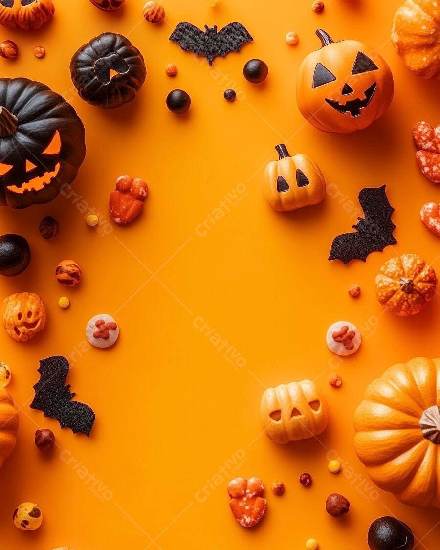 Abóboras e morcegos Halloween laranja