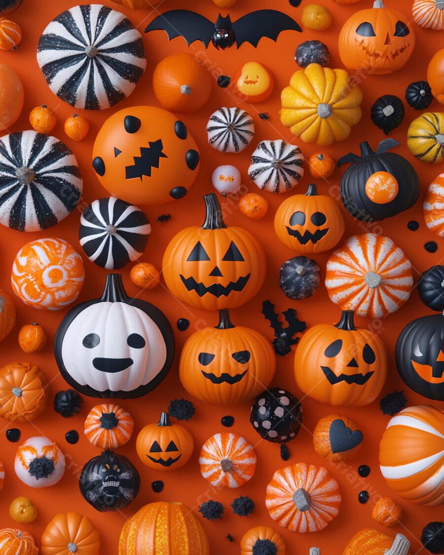 Abóboras e morcegos Halloween laranja e preto