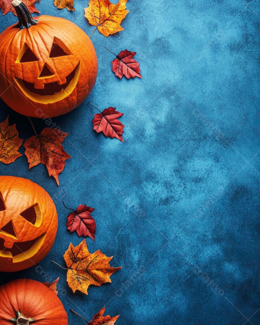 Abóboras de Halloween com folhas de outono