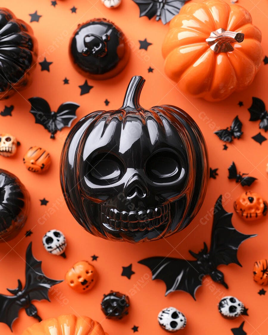 Abóbora caveira Halloween decoração laranja