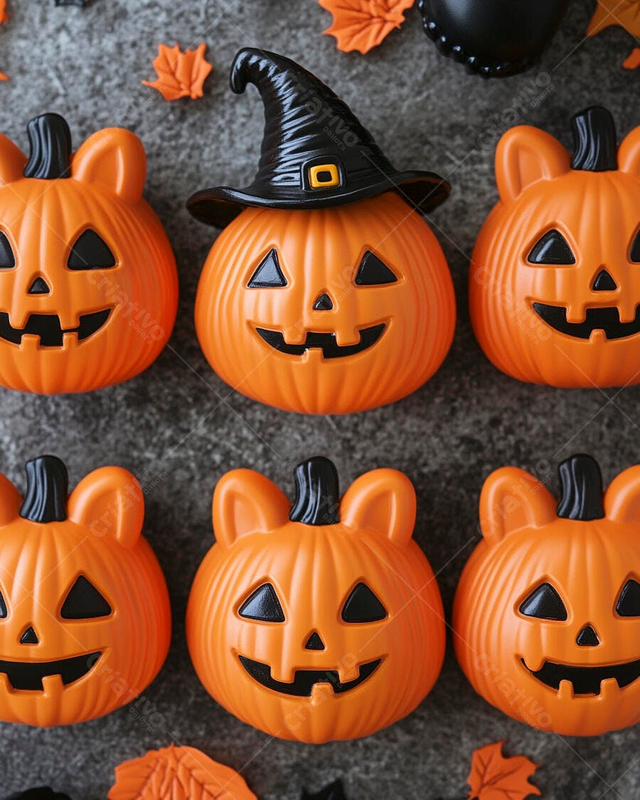 Abóboras de Halloween com chapéu de bruxa