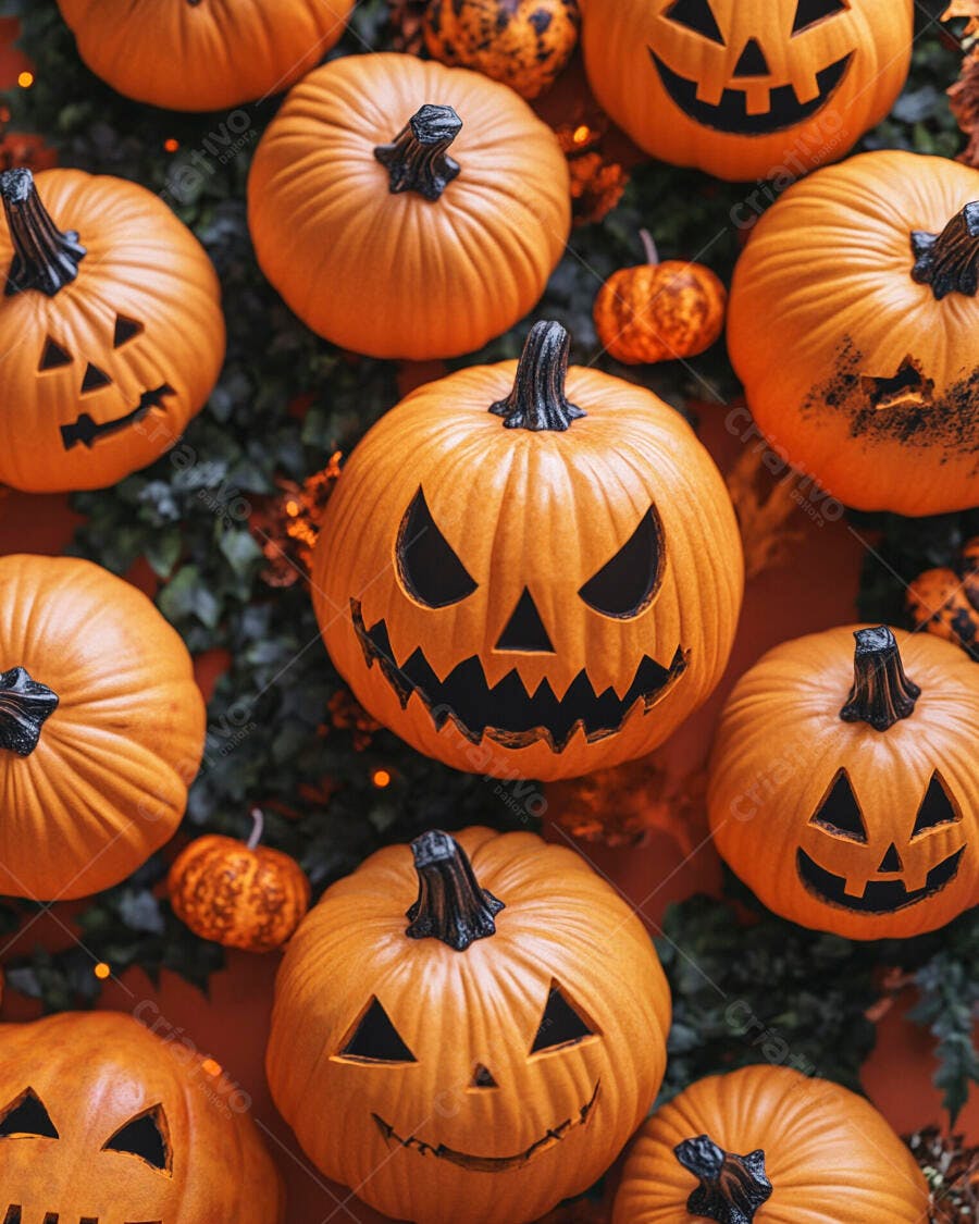 Abóboras de Halloween em arranjo festivo