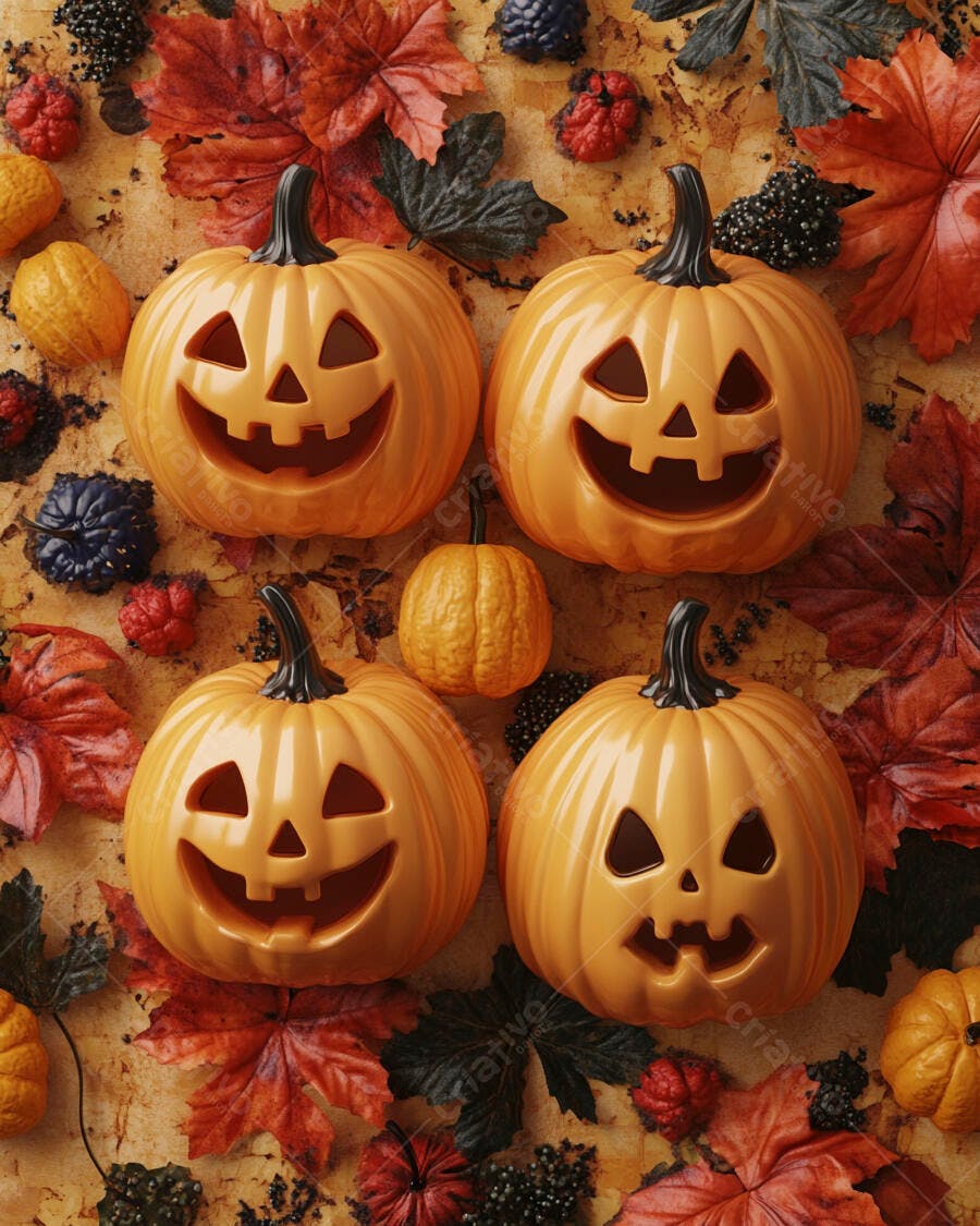 Abóboras de Halloween com Folhas de Outono