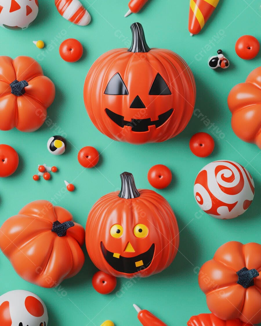 Abóboras de Halloween em fundo verde