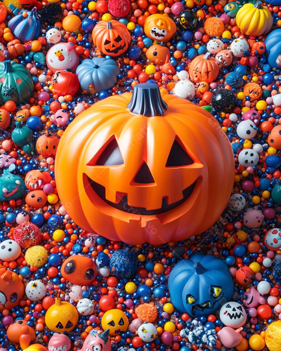 Abóbora de Halloween em cenário vibrante