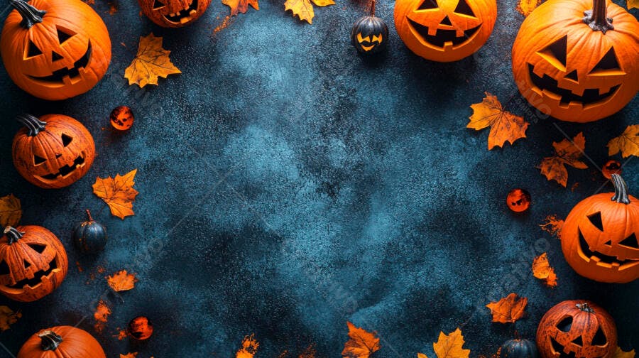 Abóboras de Halloween com folhas de outono